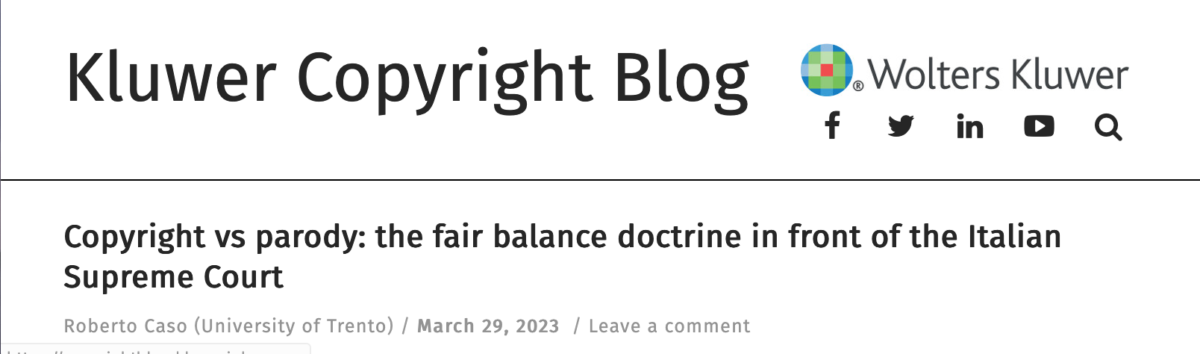 Copyright vs parody: the fair balance doctrine in front of the Italian Supreme Court
